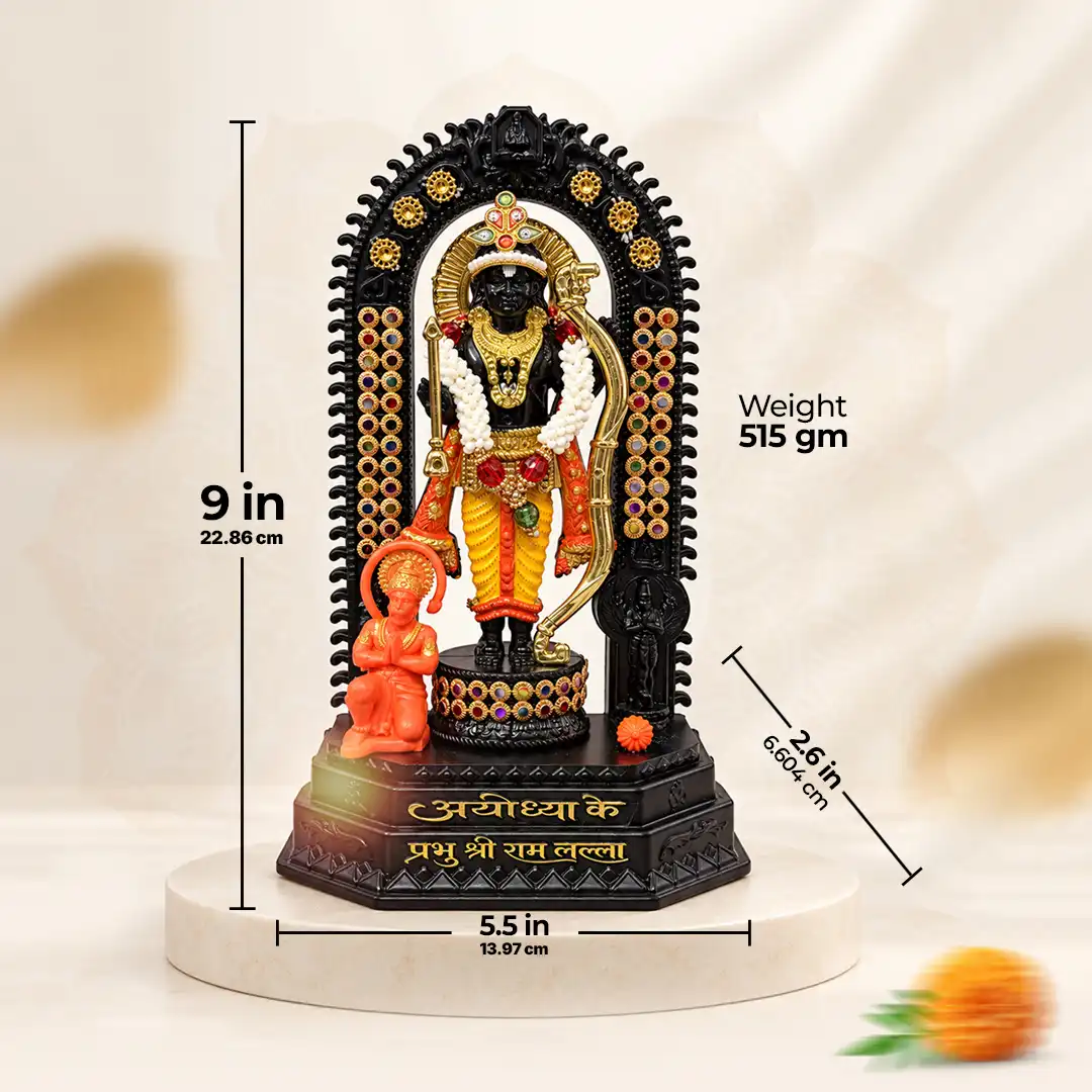 Ram Lalla Ayodhya Dham Idol with Hanuman Ji - Black & Gold | 9 Inch - Image 2